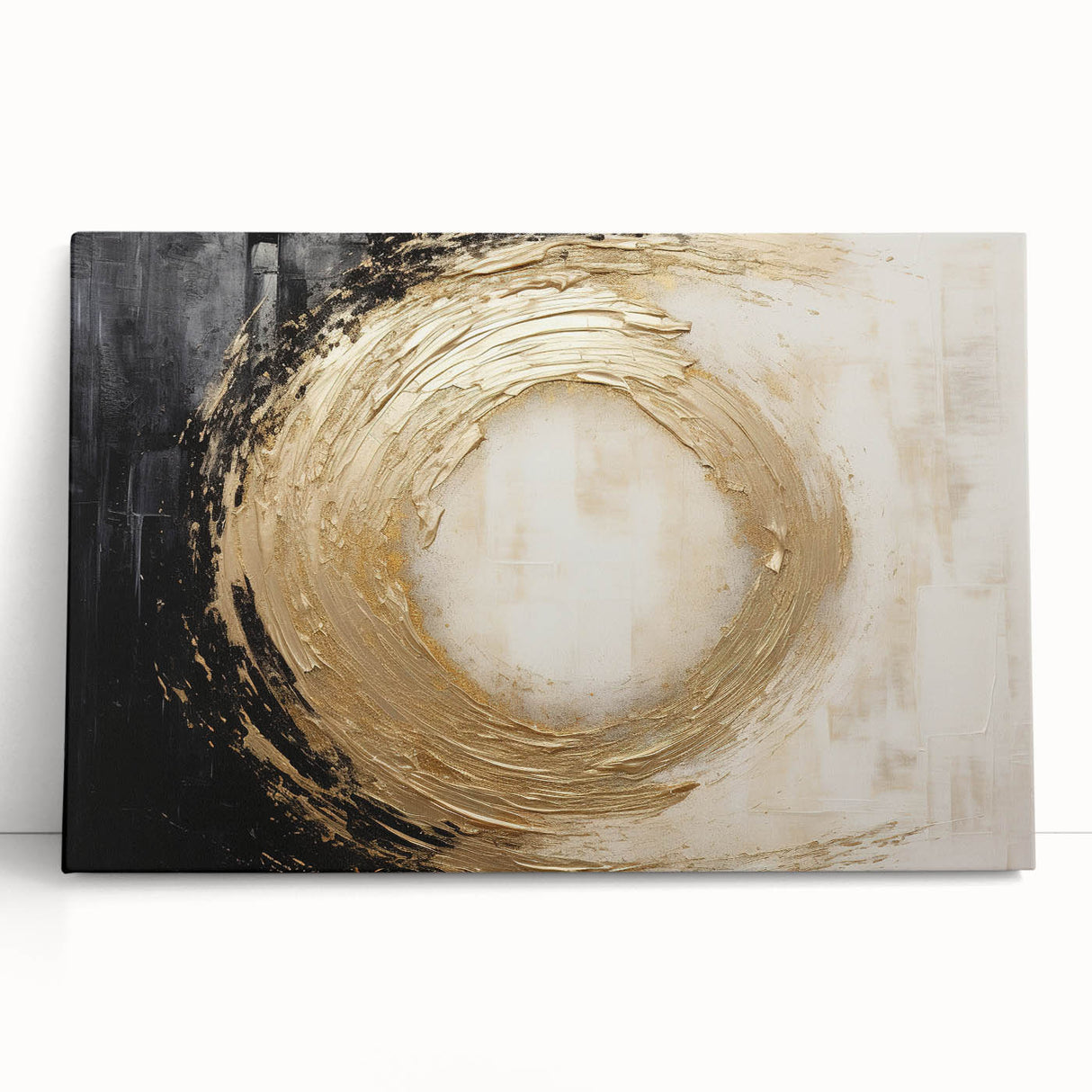 Abstract strokes wall art on stretched canvas, featuring a blend of vibrant colors including blues, oranges, and yellows, creating a modern artistic statement suitable for contemporary decor.
