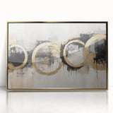Framed abstract wall art featuring elegant gold strokes on a white background, adding a modern touch to home decor. Ideal for living rooms or offices.