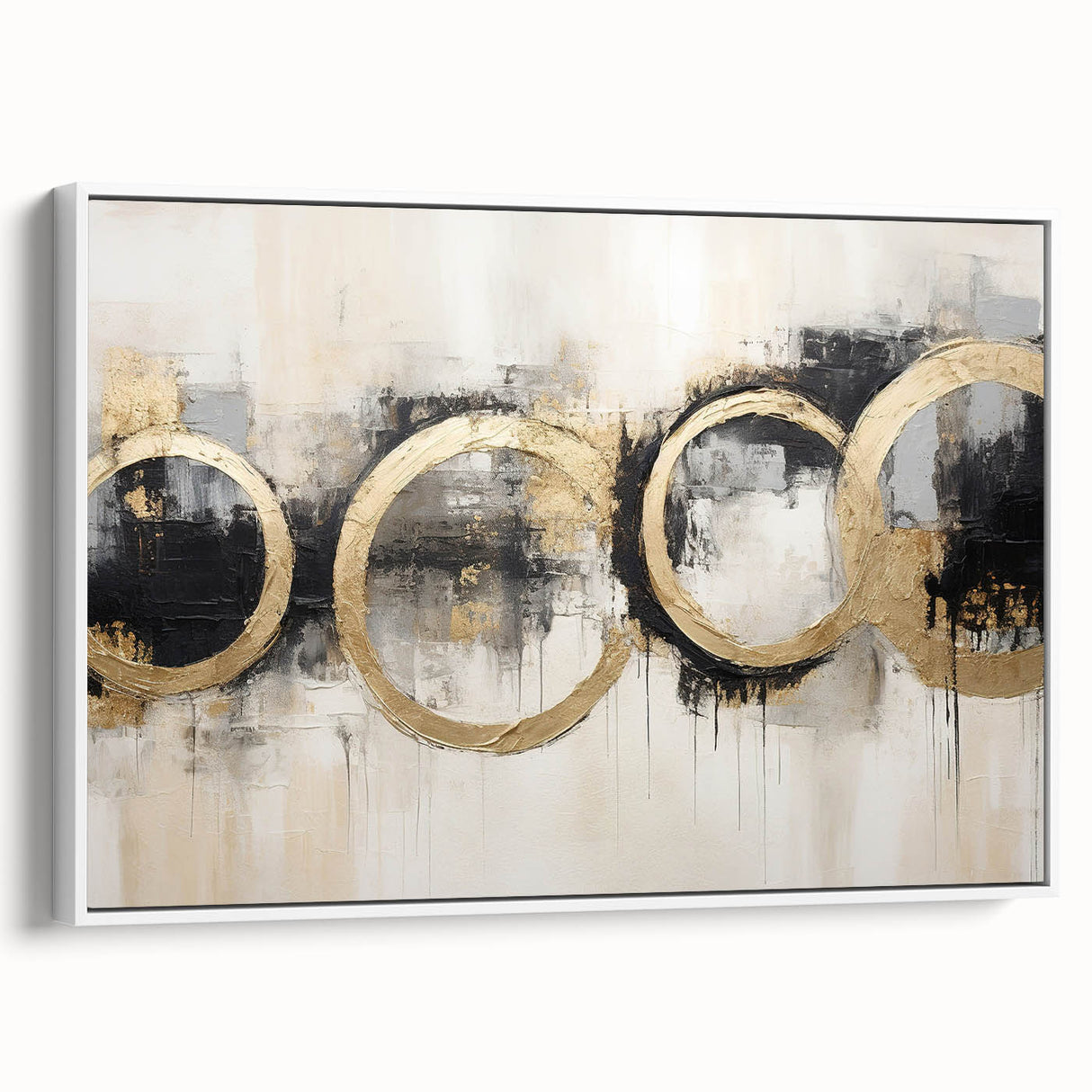Framed canvas wall art showcasing abstract strokes in soft pastel colors, set against a white background, ideal for modern home decor. Side view highlights depth and texture.