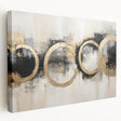 Abstract strokes wall art on stretched canvas showcasing vibrant colors like blue, orange, and yellow, ideal for modern home decor accents.