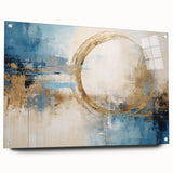 Abstract strokes wall art displayed in a sleek acrylic glass frame, showcasing vibrant colors and dynamic shapes, ideal for modern home decor.