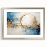 Abstract strokes wall art featuring a striking silver frame and mat, showcasing vibrant colors and dynamic patterns, ideal for modern home decor or gallery displays.