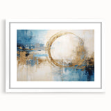 Abstract strokes wall art framed in white with a mat, showcasing vibrant colors and dynamic patterns, perfect for modern home decor. Ideal for enhancing living spaces.