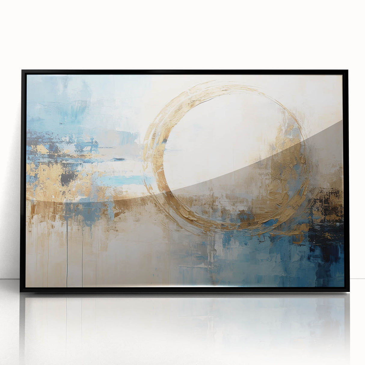 Framed abstract strokes wall art in a sleek black frame, showcasing vibrant colors and dynamic patterns, ideal for modern home decor and artistic ambiance.