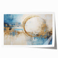 Abstract wall art print showcasing vibrant strokes of blue, orange, and yellow, designed for modern interior decor. This rolled canvas adds a pop of color to any room.