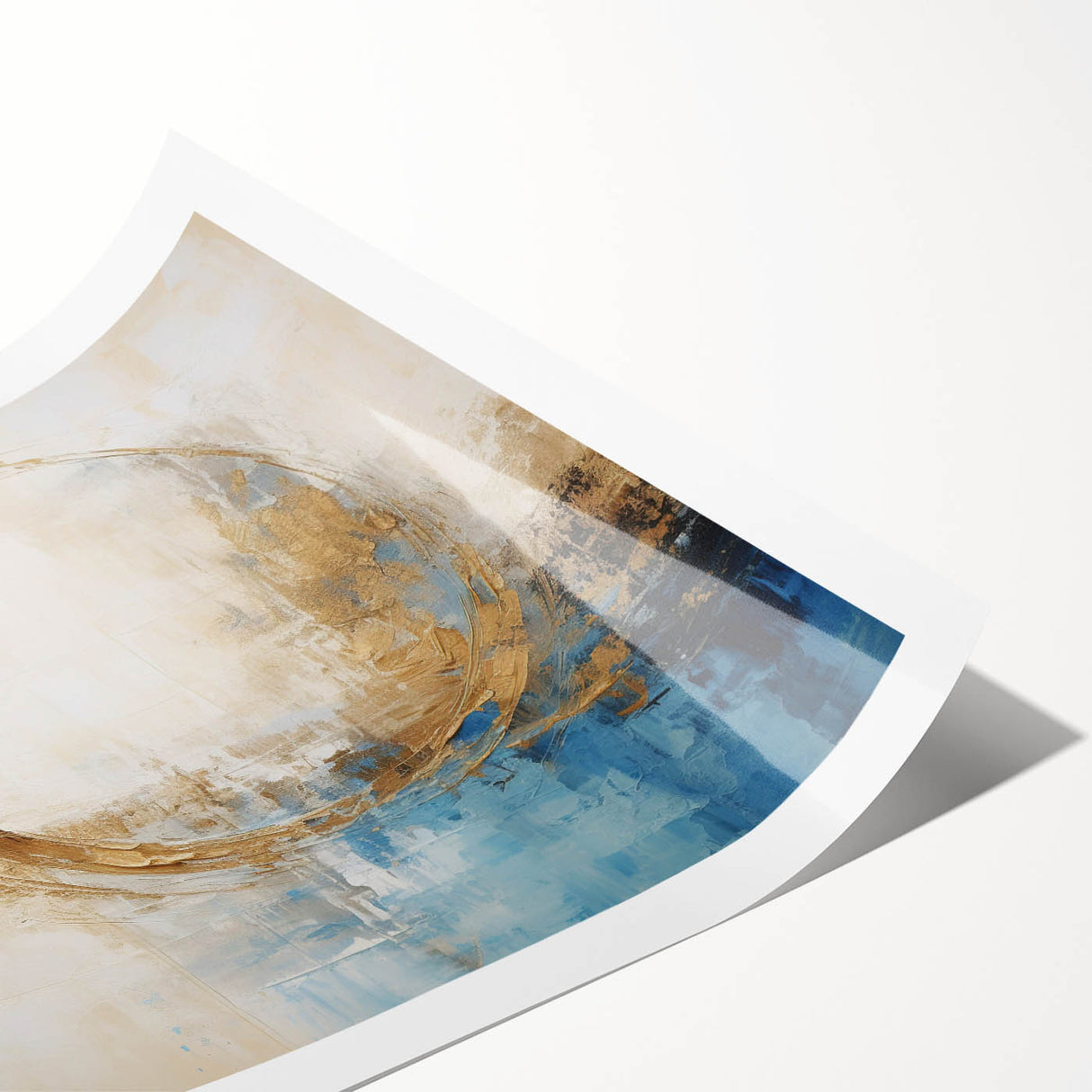 Abstract strokes wall art print showcasing vibrant blue, orange, and yellow colors on a textured background, perfect for modern home decor.