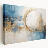 Abstract strokes wall art design on stretched canvas, showcasing vibrant colors and dynamic patterns. Perfect for modern home decor, side view highlights depth and texture.