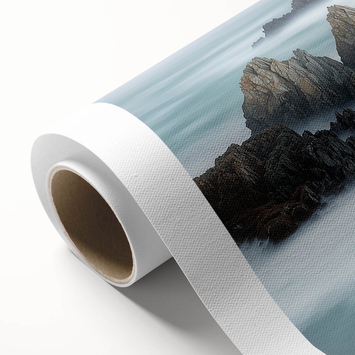 Stunning rolled canvas artwork depicting dramatic cliffs and landscapes, featuring vibrant colors and intricate details, ideal for enhancing modern home decor.