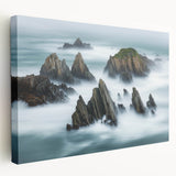 Stretched canvas artwork depicting a dramatic cliff landscape with vibrant colors and intricate textures, ideal for enhancing home decor and nature-themed spaces.
