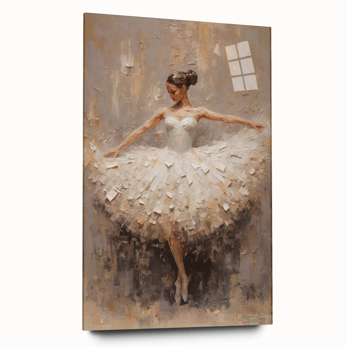 Abstract figurative wall art displayed in a side view, showcasing vibrant colors and fluid shapes on acrylic glass, perfect for modern home decor.