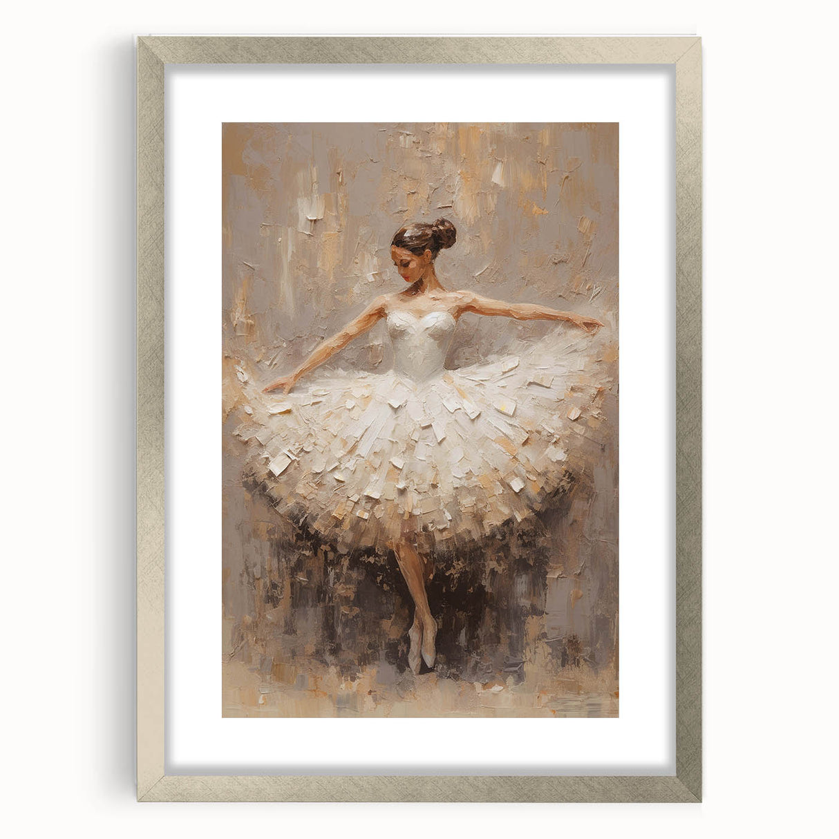 Framed abstract figurative wall art with a silver mat, showcasing vibrant colors and modern design, ideal for contemporary home decor. Perfect for adding elegance to living spaces.