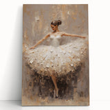 Abstract figurative wall art on stretched canvas, featuring vibrant colors and dynamic shapes, leaning against a wall, perfect for modern home decor.