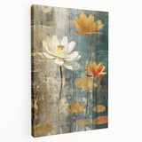 Stretched canvas wall art showcasing abstract florals in vibrant colors, displayed from a side view to emphasize its depth and texture, perfect for home decor.