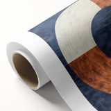 Abstract geometric rolled canvas artwork showcasing vibrant colors and intricate patterns, elegantly packaged in a protective cardboard tube for easy display and transport.