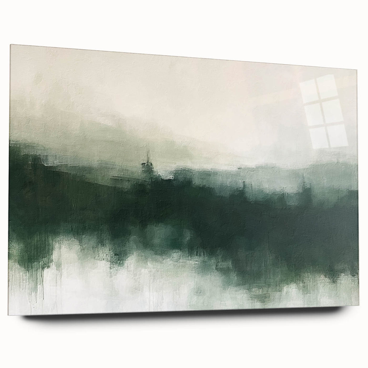 Abstract landscape wall art displayed in a sleek acrylic frame, showcasing vibrant colors and dynamic patterns. Perfect for modern home decor, this side view highlights the depth and artistic flair of the piece.