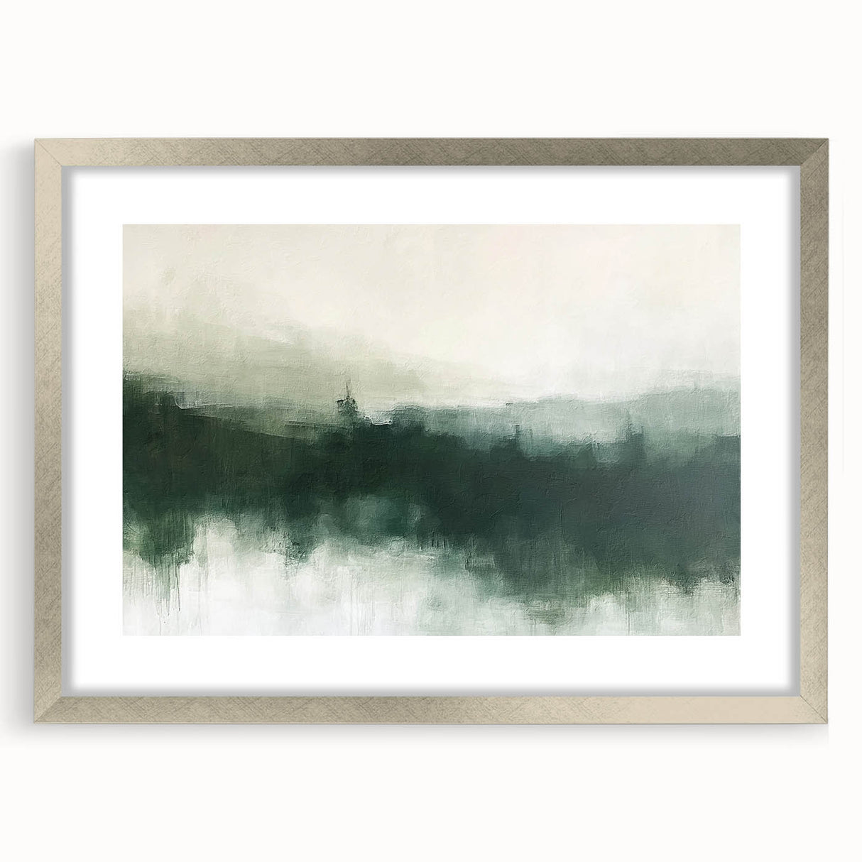 Abstract landscape wall art framed with a silver mat, showcasing vibrant colors and fluid shapes, perfect for modern home decor or office spaces.