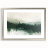 Abstract landscape wall art framed with a silver mat, showcasing vibrant colors and fluid shapes, perfect for modern home decor or office spaces.