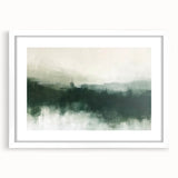Abstract landscape wall art framed with a white mat, featuring soft pastel colors and fluid shapes, perfect for modern home decor and aesthetic enhancement.