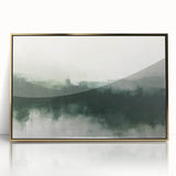 Framed acrylic wall art featuring an abstract landscape design in gold hues, perfect for modern decor, showcasing a blend of elegance and artistic flair.