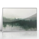 Framed abstract landscape wall art featuring vibrant colors and dynamic shapes, set in a sleek white frame, perfect for modern home decor.