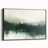 Framed canvas wall art showcasing an abstract landscape design with vibrant colors, set against a sleek black frame, ideal for modern home decor.