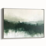 Framed canvas wall art showcasing an abstract landscape with silver accents, highlighting a modern design perfect for home decor. Ideal for living rooms or offices.