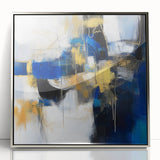 Geometric Abstract Wall Decor – Royal Motion in Gold & Blue