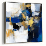 Geometric Abstract Wall Decor – Royal Motion in Gold & Blue