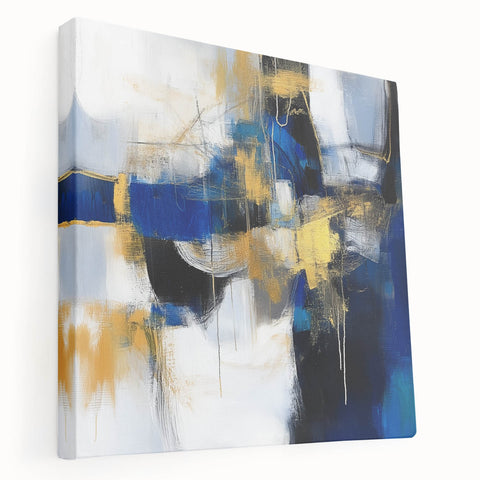 Geometric Abstract Wall Decor – Royal Motion in Gold & Blue