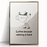 Art deco poster featuring stylized food and drinks in gold and black tones on framed acrylic.