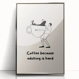 Large art print featuring an acrylic framed mid-century modernist depiction of food and drinks in muted colors.