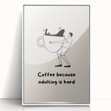 Mid-century modernist art poster featuring a stylized food and drinks motif in pastel shades, framed in white acrylic.