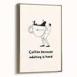 Landscape painting on framed canvas featuring a vintage poster of black silhouettes against a golden background.