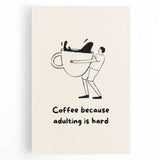 Large black and white stretched canvas featuring a minimalist coffee cup design, ideal for kitchen wall art.