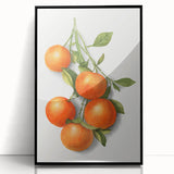 Large abstract wall art featuring assorted fruits in vibrant colors on a black acrylic frame, ideal for modern kitchen decor.