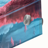Close-up of a vibrant acrylic landscape artwork depicting serene beach scenes, showcasing vivid blues and sandy tones, perfect for coastal home decor.