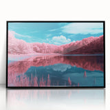 Framed acrylic artwork showcasing a serene beach landscape with vibrant colors, featuring a black frame that enhances the coastal scene, perfect for home decor.