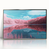 Framed acrylic artwork depicting a serene beach landscape, featuring vivid blue skies and gentle waves, elegantly presented with a sleek silver frame, perfect for coastal decor.