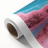 Vibrant rolled canvas art showcasing a serene beach landscape with soft pastel colors, designed for home decor, elegantly packaged in a protective cardboard tube.