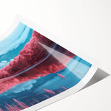 Scenic rolled canvas print featuring a serene beach landscape with vibrant colors, ideal for home decor. Packaged securely in a protective cardboard tube.