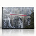 Framed acrylic artwork of a landscape bridge, showcasing vivid colors and detailed textures, set against a sleek black frame for modern decor. Ideal for nature lovers and home enhancement.