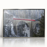 Framed acrylic artwork showcasing a detailed landscape of a bridge, featuring vibrant colors and sleek silver framing, ideal for modern home decor.