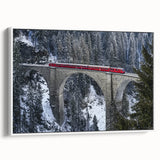 Framed canvas artwork depicting a serene landscape bridge in soft hues, showcasing a white frame and side view, perfect for enhancing home decor.
