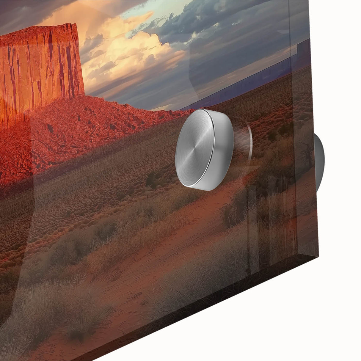 Close-up of a vibrant acrylic landscape artwork depicting majestic canyons, showcasing rich textures and colors, ideal for modern home decor or art enthusiasts.