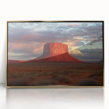 Framed acrylic artwork depicting a stunning landscape of colorful canyons, featuring vibrant hues of orange and blue, perfect for enhancing contemporary home decor.