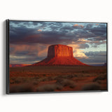 Framed canvas wall art depicting a stunning landscape of canyons in rich earthy tones, featuring a sleek black frame and side view showcasing its elegant design.