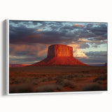 Framed canvas artwork depicting a breathtaking landscape of canyons, showcasing rich earthy tones and textures, accented by a sleek white frame for modern decor.