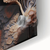 Large abstract wall art in mid-century modernist style, featuring organic shapes in earth tones on acrylic glass.