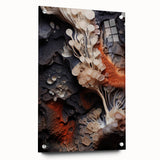 Large abstract wall art on acrylic glass featuring swirling blue and gray tones, suitable for bedroom or dining room decor.