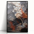 Large abstract wall art in black and white tones, framed in acrylic, depicting natural close-up elements.